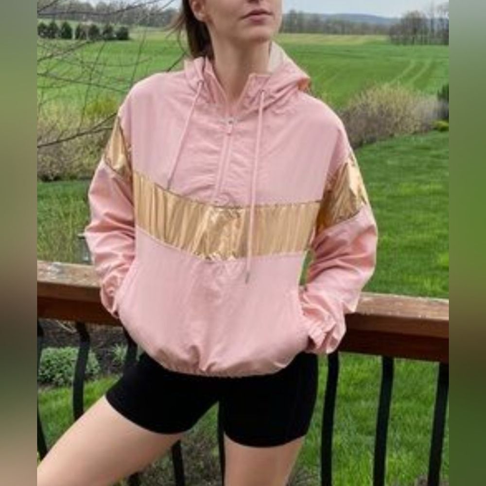 Ashley By 26 International Blush Bomber Jacket with Metallic Gold Highlights
